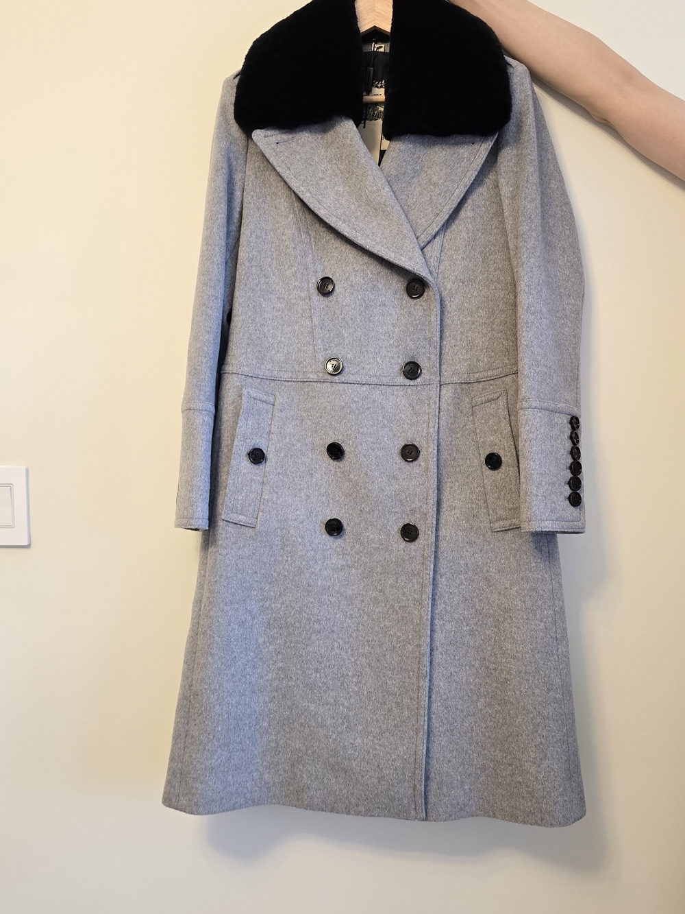 brean new Burberry london Wool cashmere Coat removable Fur Trim women us size 10